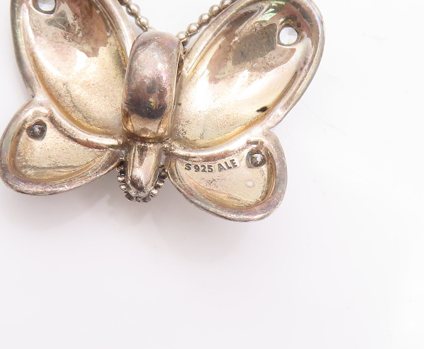 925 Sterling Silver Vintage Pendant PANDORA Solid Carved CZ Butterfly  PT23110