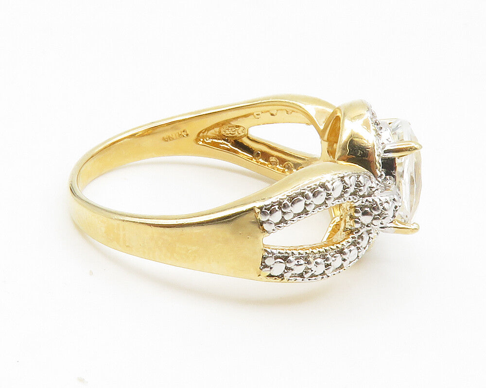 925 Sterling Silver  Faceted Topaz Gold Plated Shiny Band Ring Sz 7  RG14068
