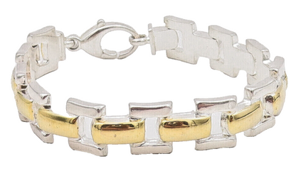 925 Sterling Silver Vintage Bracelet Solid Gold Plated Rectangle Links BT10416