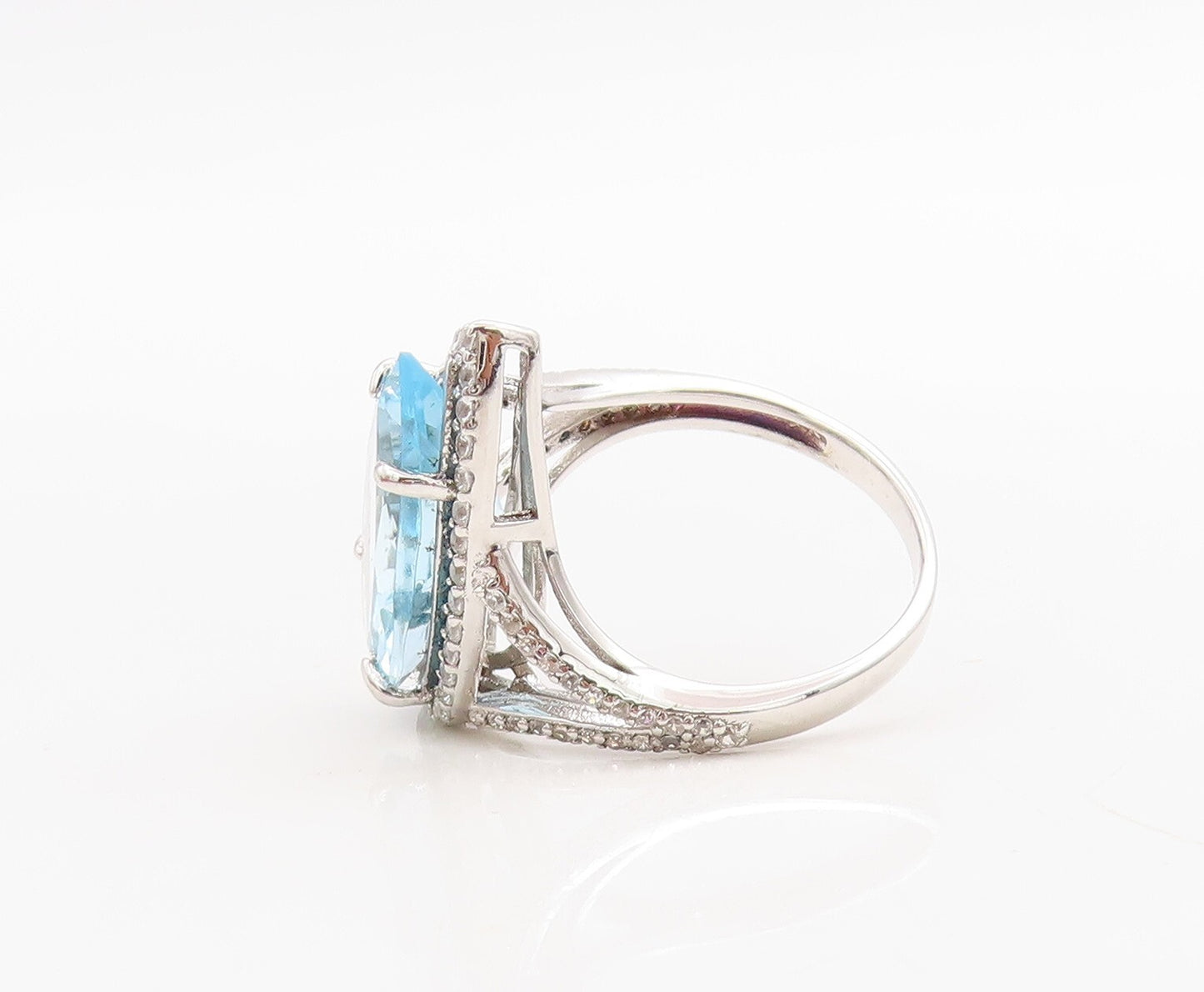 925 Sterling Silver Vintage Ring Designer Drop Cut Blue & White CZ Sz 7  RG30558