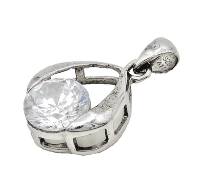 925 Sterling Silver  Vintage Sparkling Cubic Zirconia Drop Pendant  PT14746