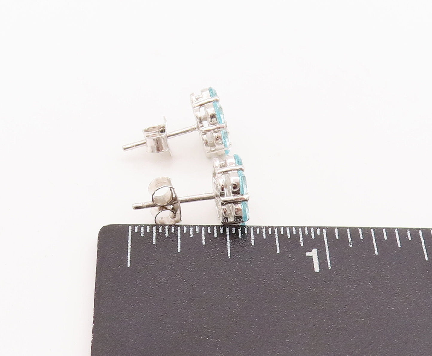 925 Sterling Silver Vintage Earrings Round Blue CZ Beaded Flower  EG12999
