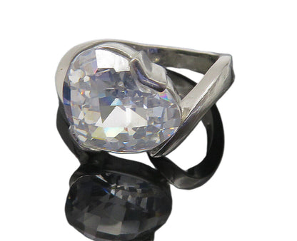 925 Sterling Silver  Cubic Zirconia Love Heart Cocktail Ring Sz 9  RG10631