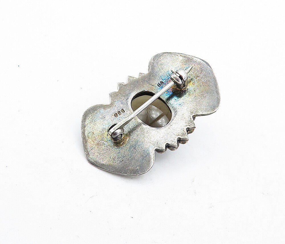 BALI 925 Sterling Silver  Vintage Cabochon Cut Smoky Topaz Brooch Pin  BP1907
