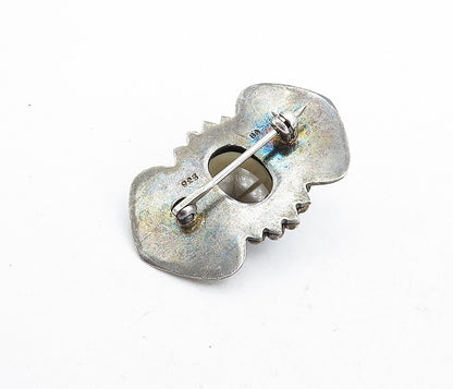 BALI 925 Sterling Silver  Vintage Cabochon Cut Smoky Topaz Brooch Pin  BP1907