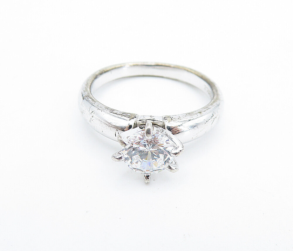 925 Sterling Silver  Prong Set Cubic Zirconia Solitaire Ring Sz 7  RG7646