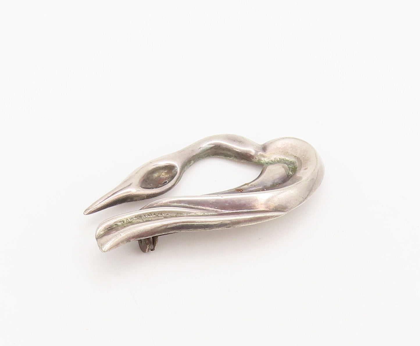 MEXICO 925 Sterling Silver  Vintage Swirly Carved Swan Brooch Pin  BP10484
