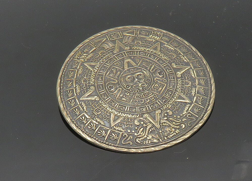 ADL MEXICO 925 Silver  Vintage Mayan Aztec Sun Calendar Brooch Pin  BP8082
