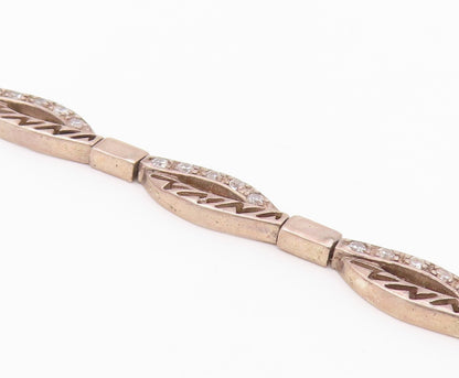925 Sterling Silver  Vintage Topaz Cutout Detail Hinge Chain Bracelet  BT7724
