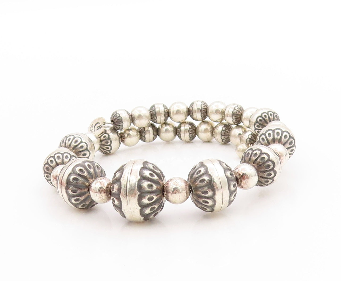 925 Sterling Silver Vintage Bracelet CAROLYN POLLACK Floral Coil Wrap  BT11368