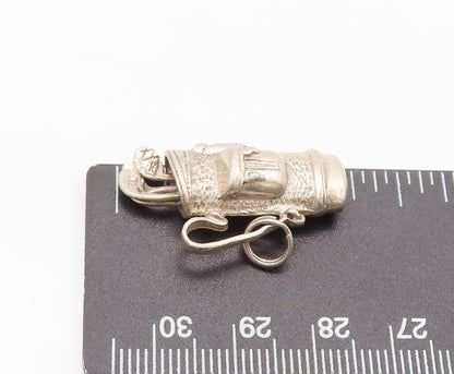 925 Sterling Silver Vintage 3D Carved Golf Bag Movable stick Pendant  PT22346