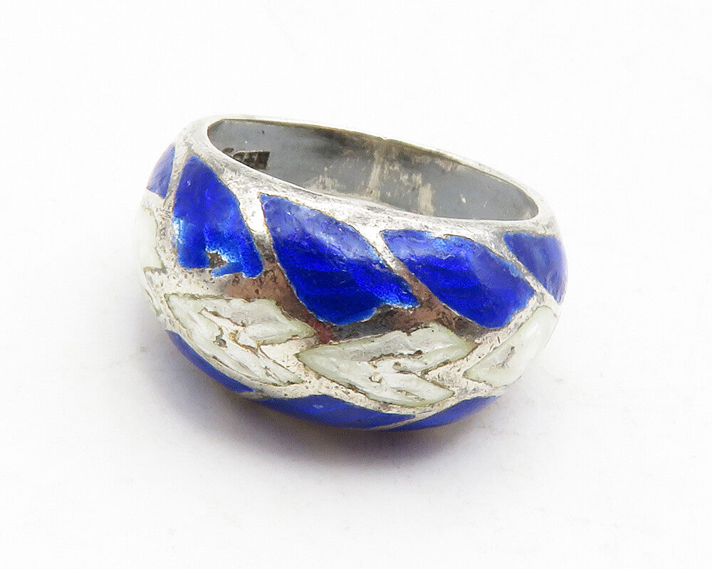 SIAM 925 Sterling Silver  Vintage Enamel Coated Dome Band Ring Sz 6.5  RG13157