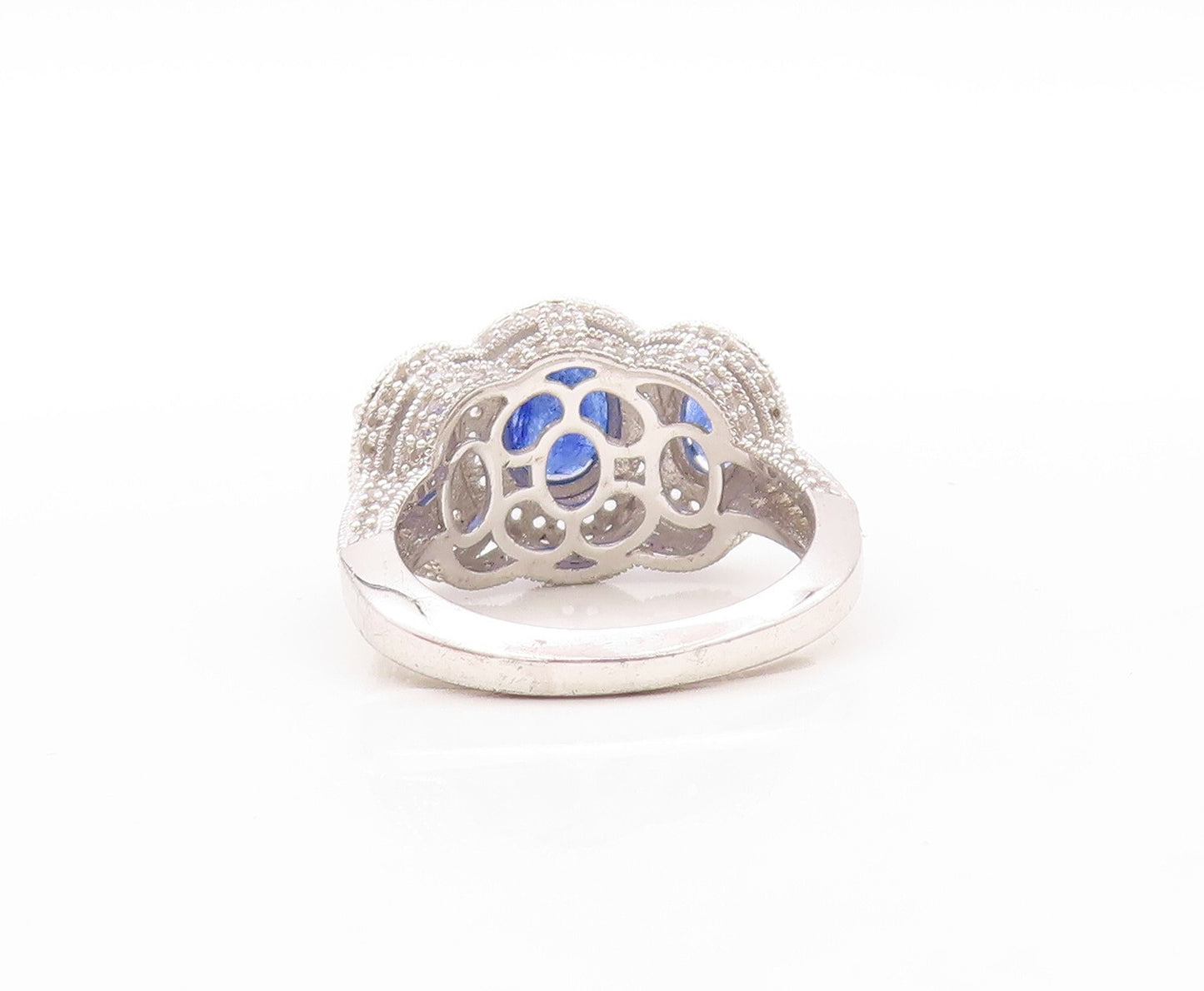 925 Sterling Silver Vintage Ring Oval Sapphire Halo CZ Inlay  Sz 7.5  RG30914