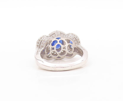 925 Sterling Silver Vintage Ring Oval Sapphire Halo CZ Inlay  Sz 7.5  RG30914