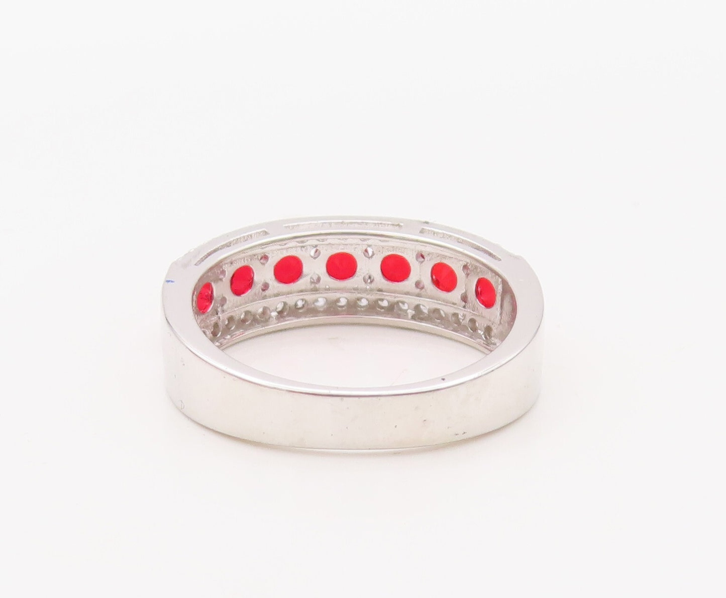 925 Sterling Silver Vintage Ring Round Red & White CZ Bands  Sz 7.5  RG30755