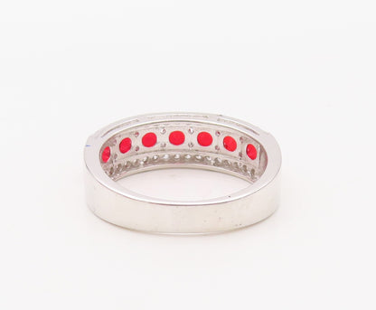 925 Sterling Silver Vintage Ring Round Red & White CZ Bands  Sz 7.5  RG30755