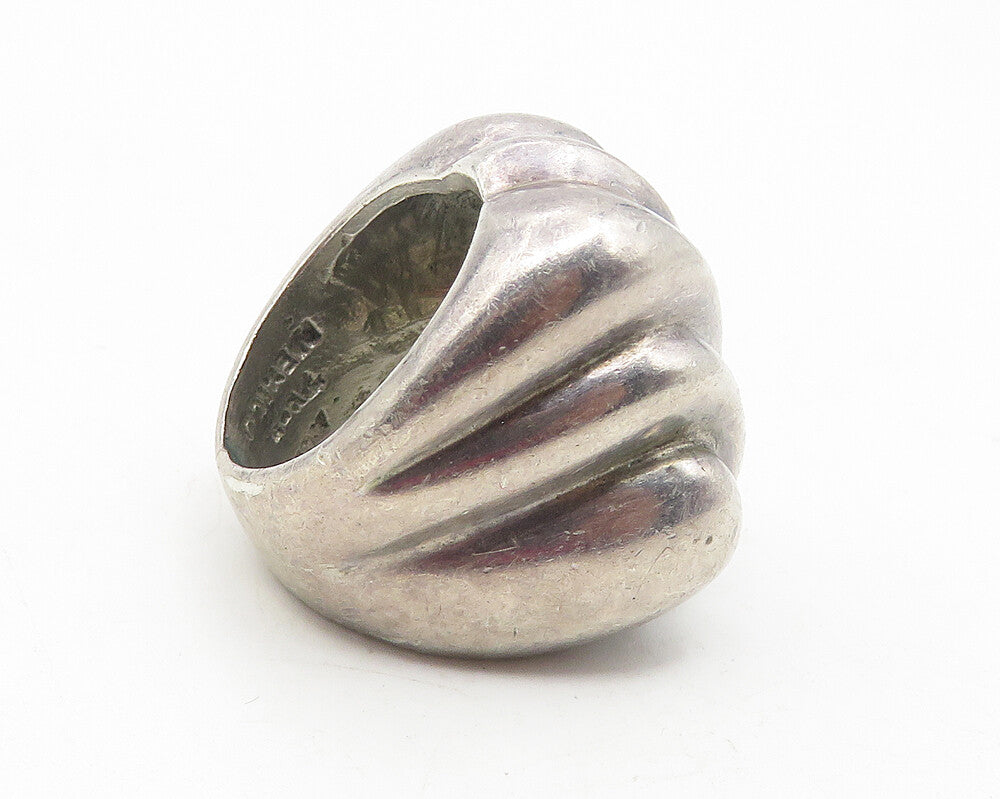 MEXICO 925 Sterling Silver  Vintage Fluted Square Dome Band Ring Sz 5  RG12061