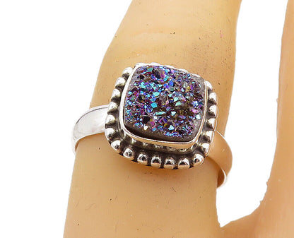925 Sterling Silver  Druzy Stone Fluted Shiny Solitaire Ring Sz 7  RG7922