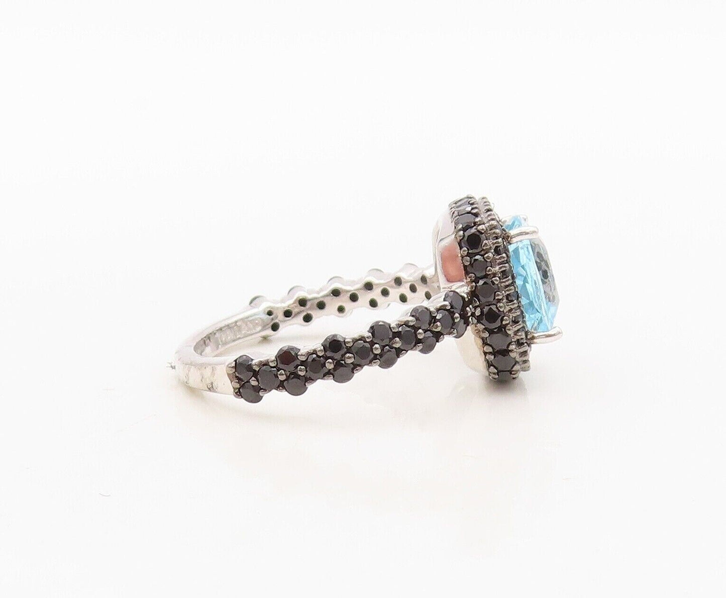925 Sterling Silver Vintage Ring Square Blue Topaz & Spinel Inlay  Sz 7 RG30354