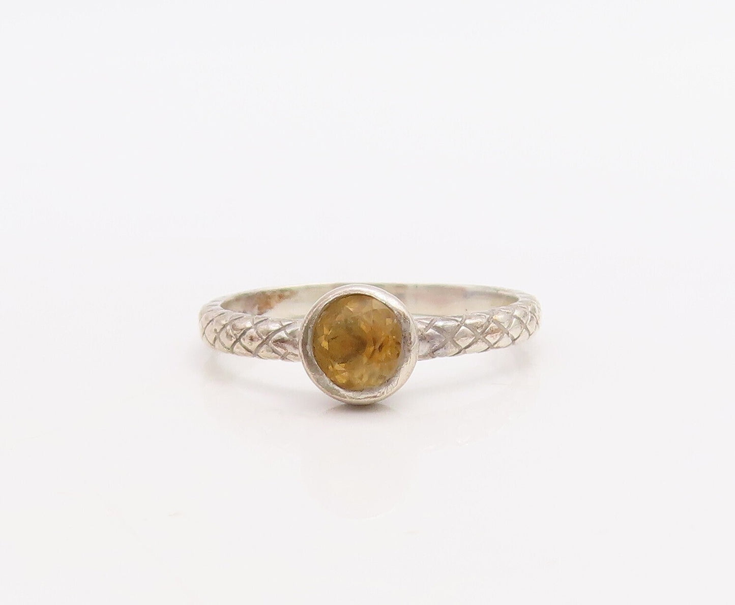 925 Sterling Silver Vintage Ring Etched Stackable Round Citrine  Sz 8  RG30530