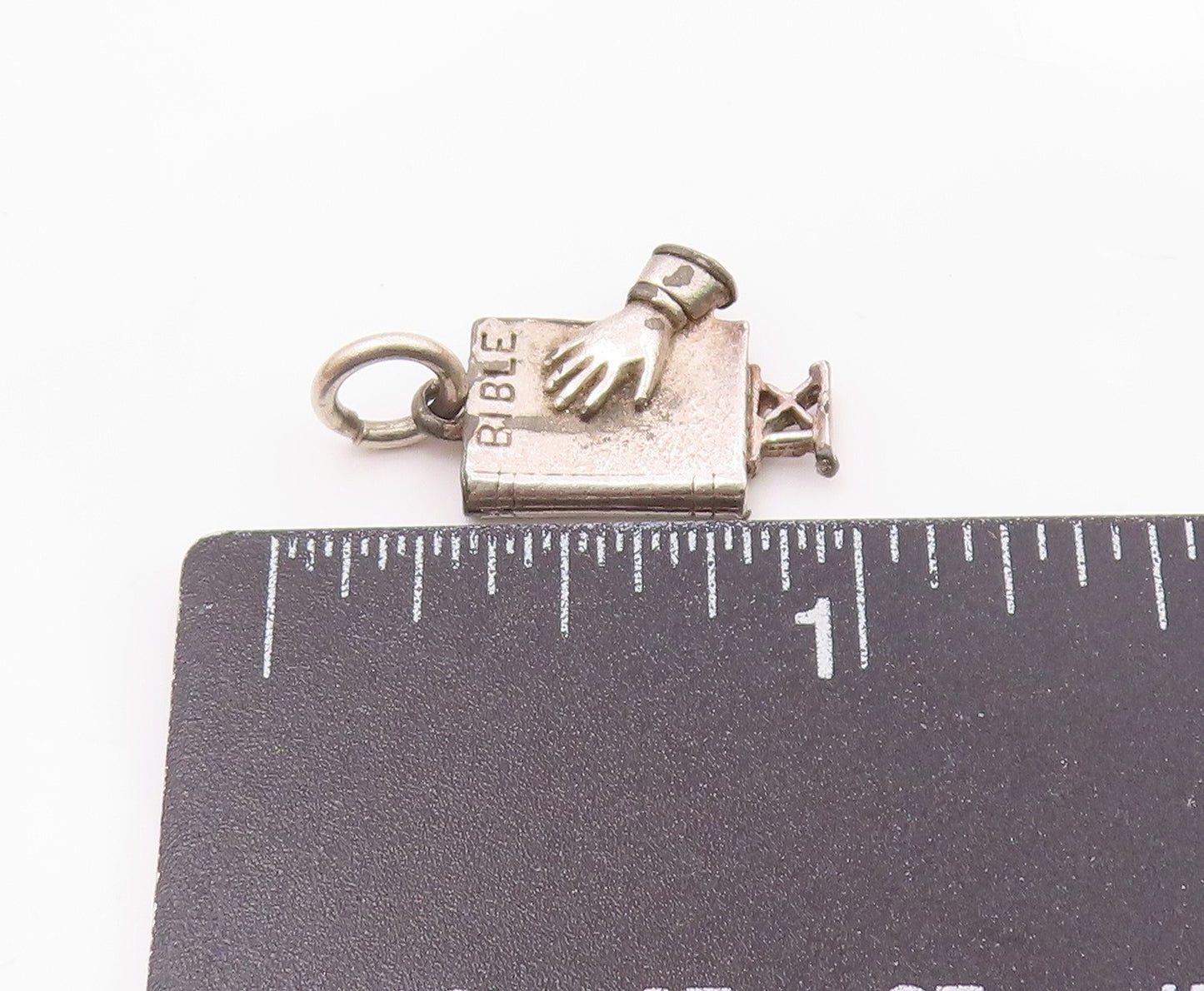 925 Sterling Silver  Vintage Petite Hand On Bible Drop Pendant  PT16722