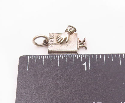 925 Sterling Silver  Vintage Petite Hand On Bible Drop Pendant  PT16722