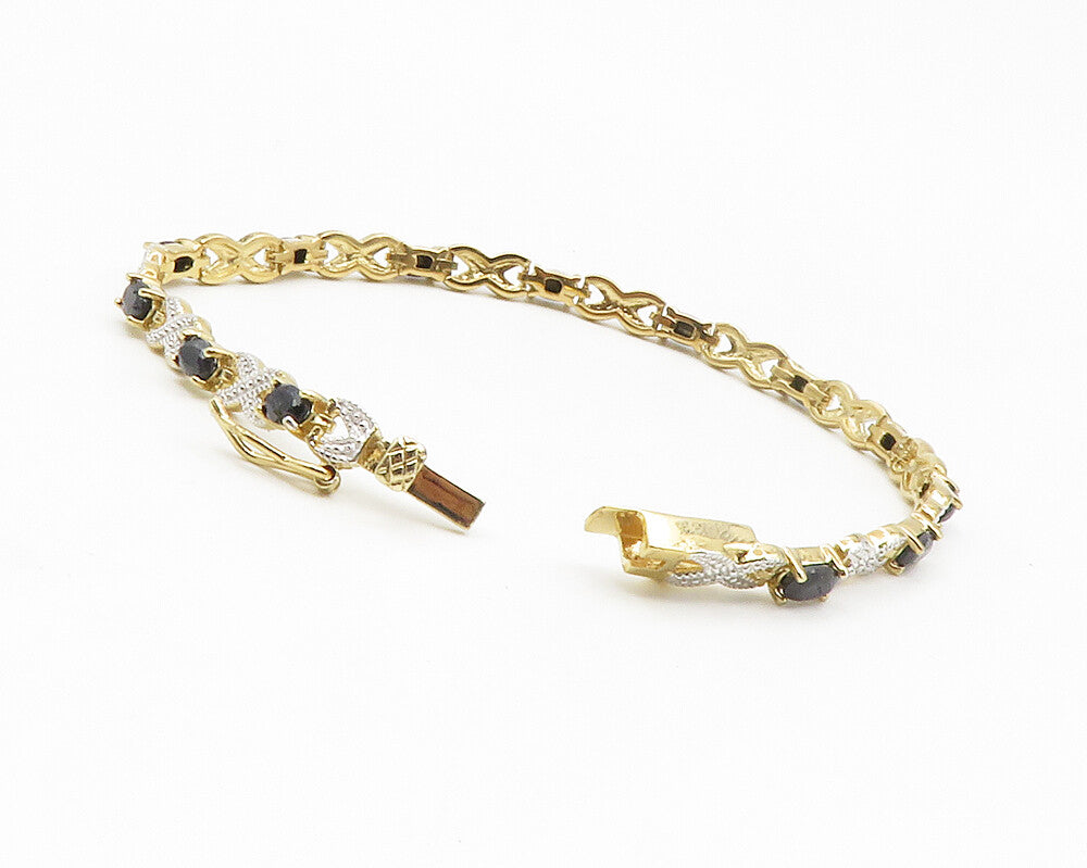 925 Sterling Silver  Sapphire Shiny Two Tone Infinity Chain Bracelet  BT5309