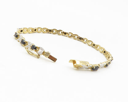 925 Sterling Silver  Sapphire Shiny Two Tone Infinity Chain Bracelet  BT5309