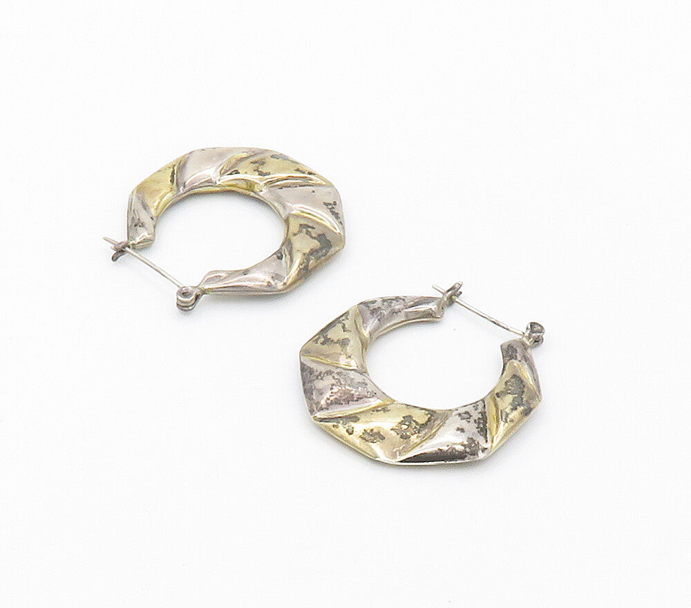 925 Sterling Silver  Vintage Shiny Hollow Scalloped Hoop Earrings  EG8328