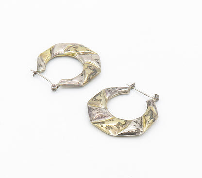 925 Sterling Silver  Vintage Shiny Hollow Scalloped Hoop Earrings  EG8328