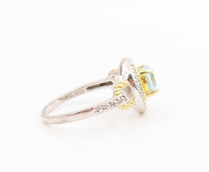 925 Sterling Silver Vintage Ring Classic Two Tone Blue Topaz Band  Sz 7  RG35935