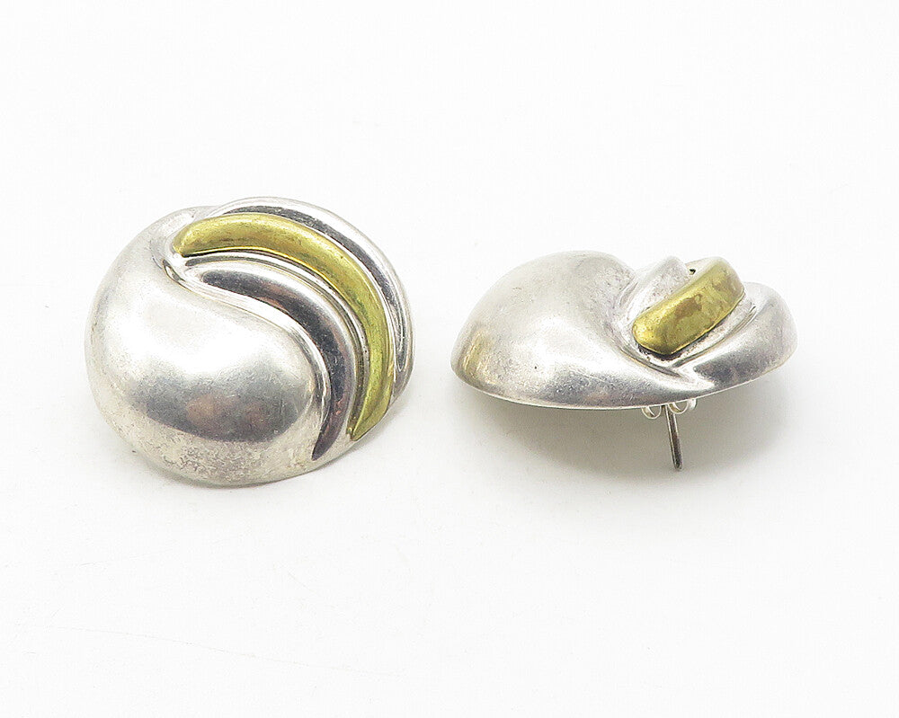 MEXICO 925 Sterling Silver  Vintage 2 Tone Hollow Swirl Drop Earrings  EG6166