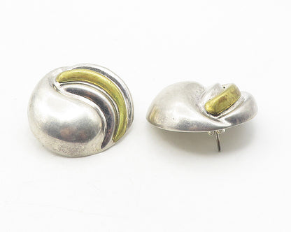 MEXICO 925 Sterling Silver  Vintage 2 Tone Hollow Swirl Drop Earrings  EG6166