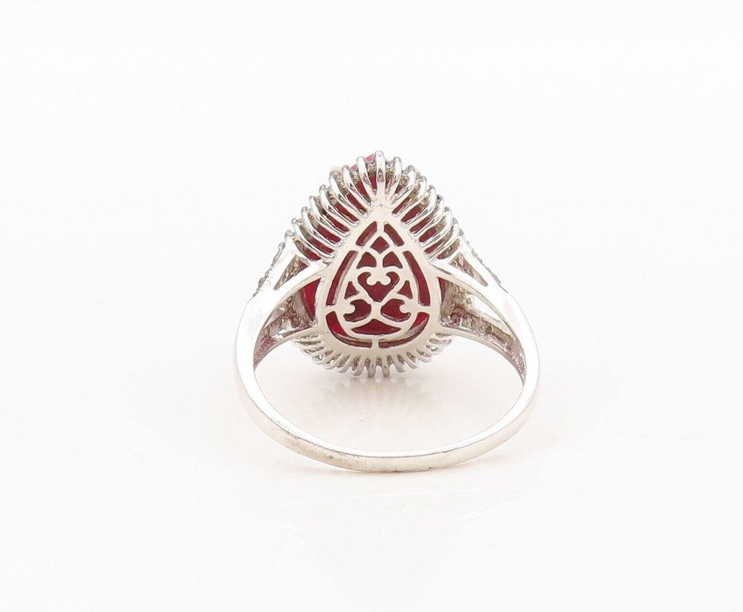 925 Sterling Silver Vintage Ring Diamonds & Round Pink Gemstone Sz 10.5 RG30324