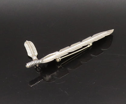 SOUTHWESTERN 925 Silver Vintage Minimalist Etched Feathers Brooch Pin BP10094