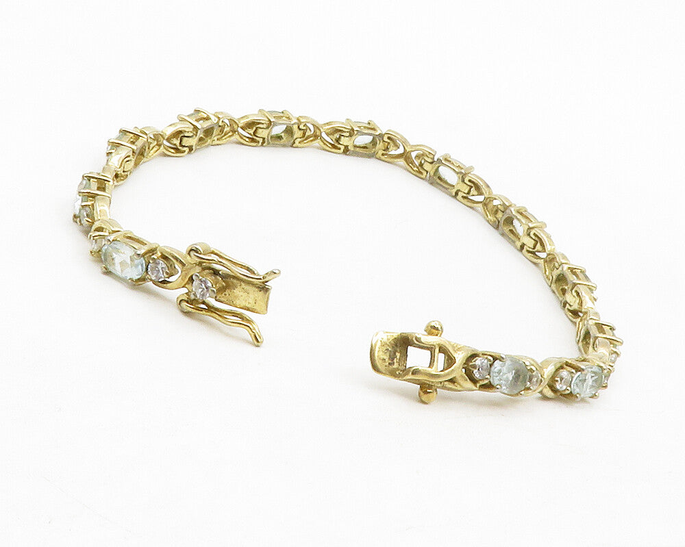 925 Sterling Silver  Aquamarine & Topaz Gold Plated Chain Bracelet  BT5105