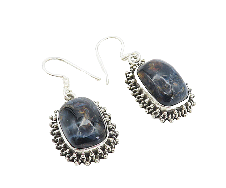 925 Sterling Silver  Vintage Cabochon Cut Jasper Shiny Dangle Earrings  EG3201
