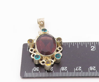 925 Silver  Vintage Open Swirl Wine Spinel & Multi Stone Pendant  PT21176