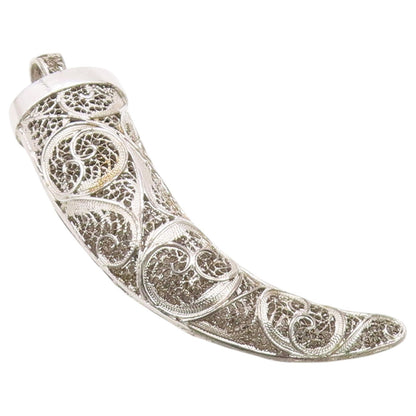 925 Sterling Silver Vintage Pendant VAN LOV Intricate Filigree Horn  PT26389