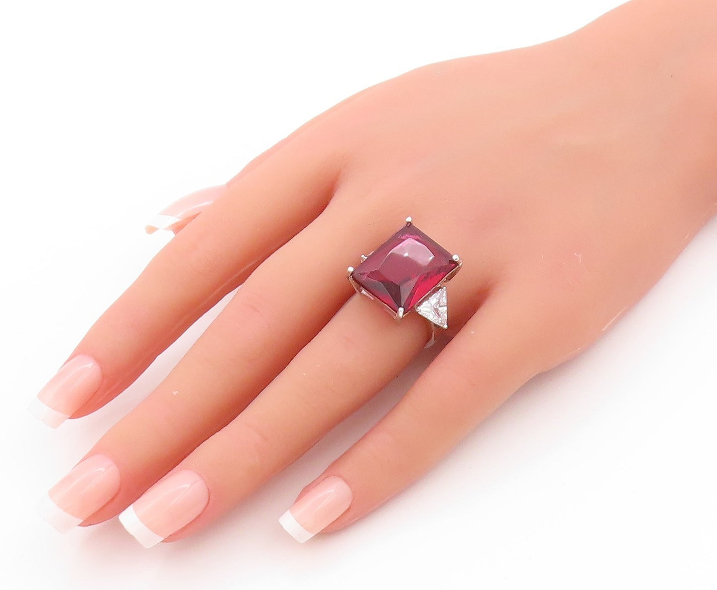 925 Sterling Silver Vintage Ring Pink Rectangle & Triangle CZ   Sz 6.5  RG32924