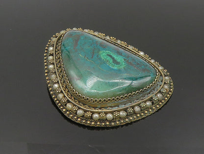ISRAEL 925 Silver  Vintage Large Eilat & Cultured Pearls Brooch Pin  BP9525