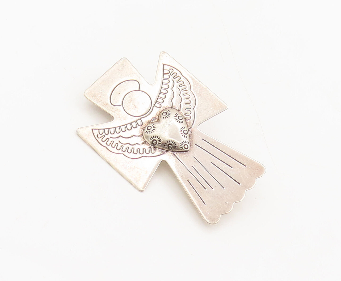CAROLYN POLLLACK 925 Silver  Vintage Flying Angle Cross Brooch Pin  BP10381