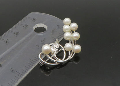 925 Sterling Silver  Vintage Cultured Pearls Floral Vine Brooch Pin  BP8980