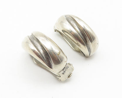 925 Sterling Silver  Vintage Shiny Curved Smooth Non Pierce Earrings  EG5807