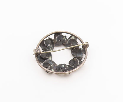 DENMARK 925 Sterling Silver  Vintage Dark Tone Floral Wreath Brooch Pin BP8482