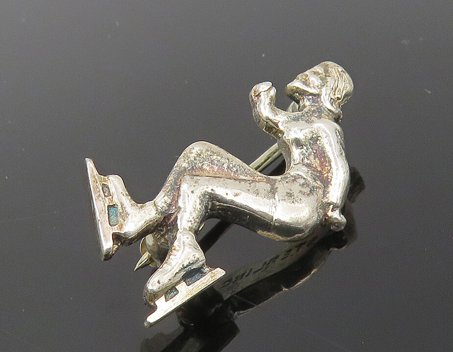 925 Sterling Silver  Vintage Shiny Petite Ice Skating Woman Brooch Pin  BP4246
