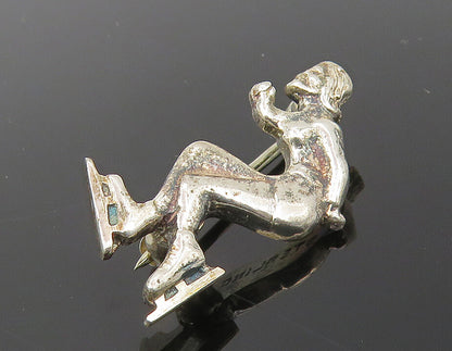 925 Sterling Silver  Vintage Shiny Petite Ice Skating Woman Brooch Pin  BP4246