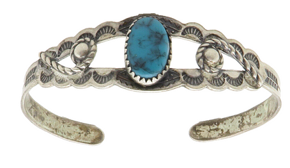 NAVAJO 925 Sterling Silver  Vintage Turquoise Petite Cuff Bracelet  BT5482