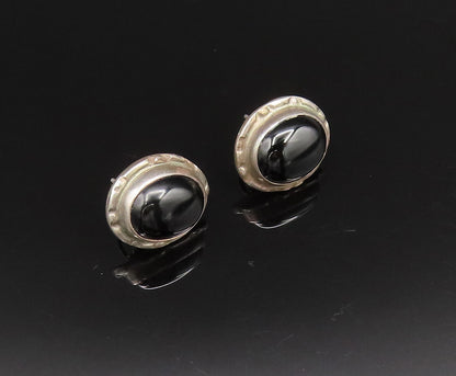 925 Sterling Silver  Vintage Cabochon Black Onyx Stud Earrings  EG12062