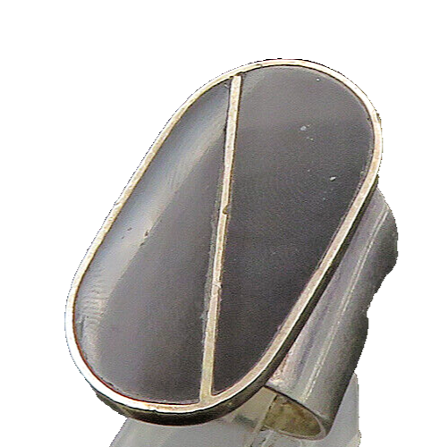 MEXICO 925 Silver  Vintage Inlaid Black Onyx Cocktail Ring Sz 10  RG23312